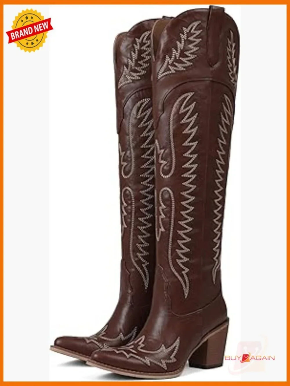 Women's Over-the-Knee Cowboy Boots with Embroidered Chunky Heel Slip-On